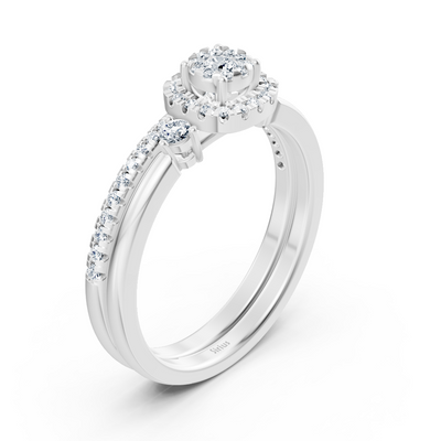 Elegant halo diamond ring with pavé – 14K white gold
