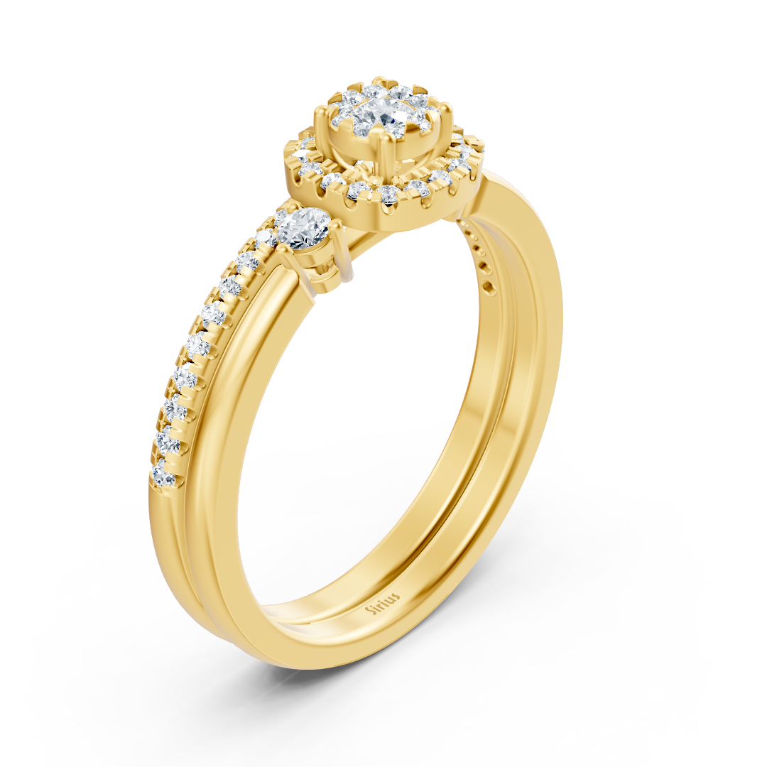 Élégante bague halo en diamants avec accents - Or Jaune 14K - Bijoux haut de gamme de Rosy Lab Diamonds