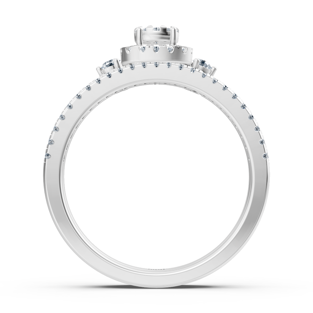 Elegant halo diamond ring with pavé – 14K white gold