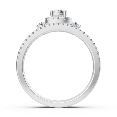 Elegant halo diamond ring with pavé – 14K white gold