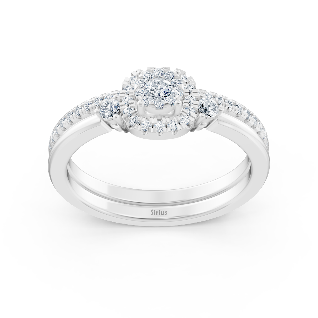 Elegant halo diamond ring with pavé – 14K white gold