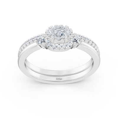 Elegant halo diamond ring with pavé – 14K white gold