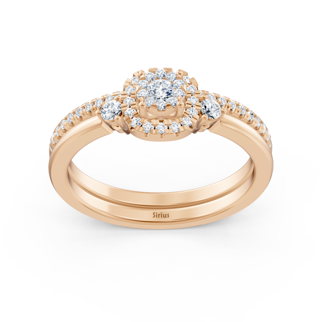 Halo diamond ring with sparkling accents – 14K rose gold