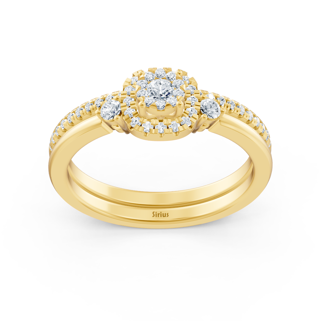 Élégante bague halo en diamants avec accents - Or Jaune 14K - Bijoux haut de gamme de Rosy Lab Diamonds