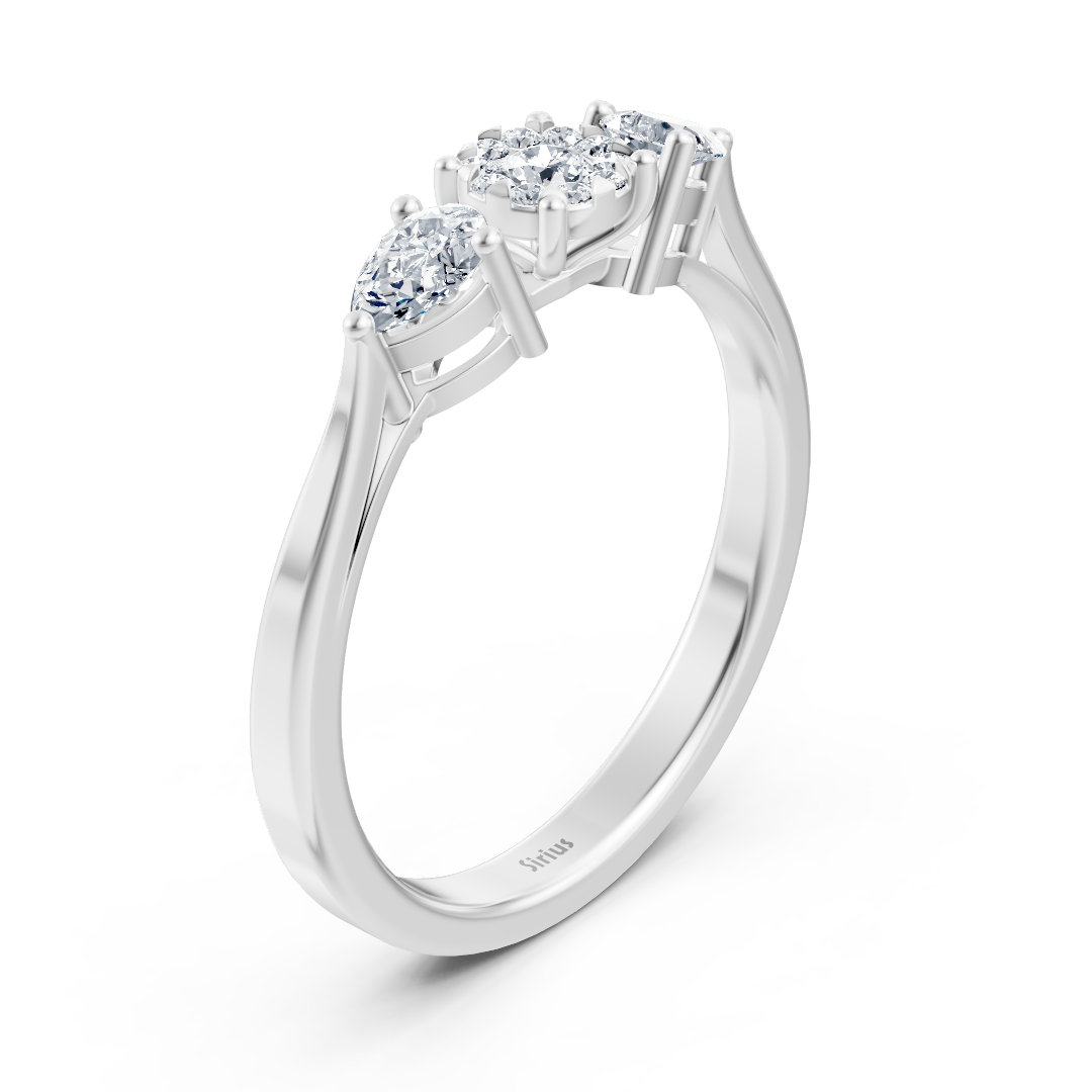 Elegant trio diamond ring with accents – 14K white gold