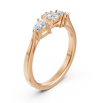 Dreistein-Diamantring mit Tropfen- und Rundschliff – 14K Roségold