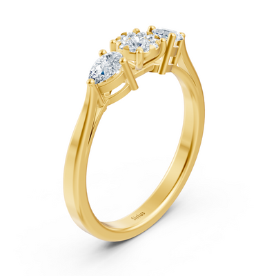 Dreistein-Diamantring mit Tropfen- und Rundschliff – 14K Gelbgold