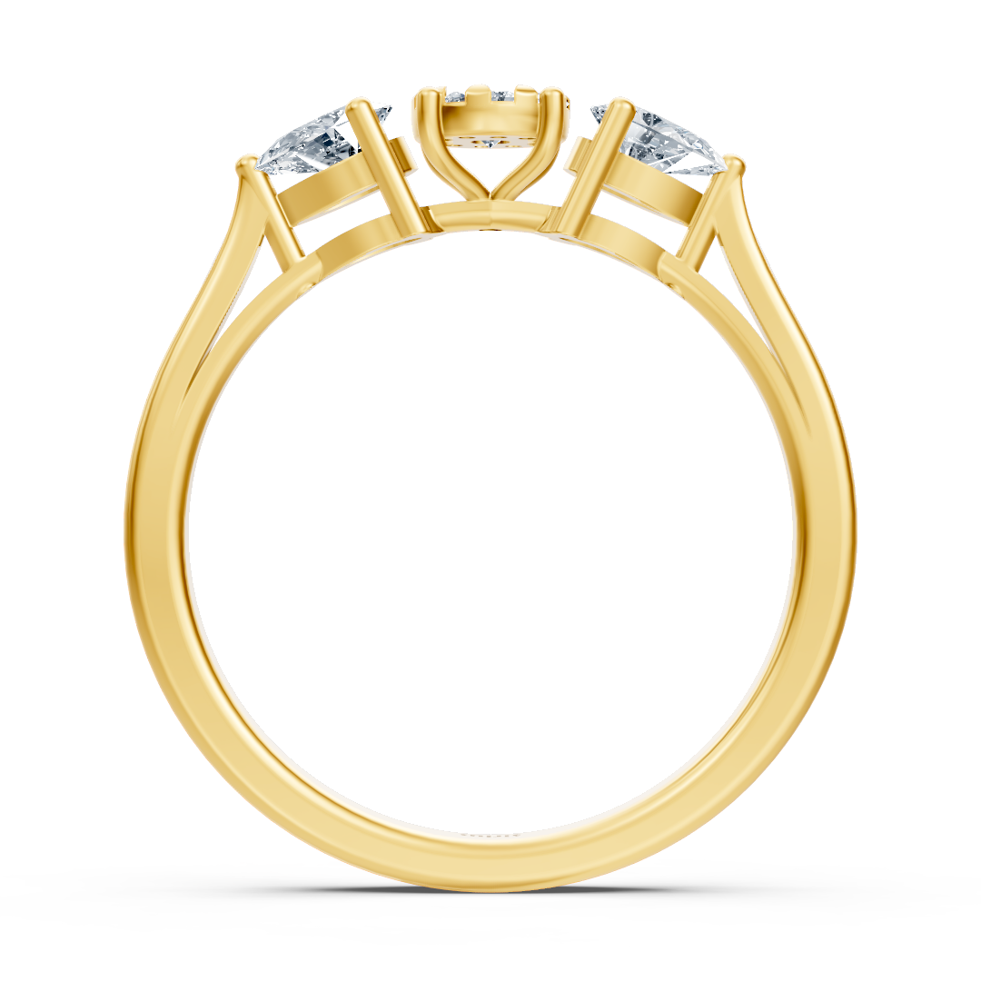 Dreistein-Diamantring mit Tropfen- und Rundschliff – 14K Gelbgold