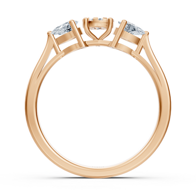 Dreistein-Diamantring mit Tropfen- und Rundschliff – 14K Roségold