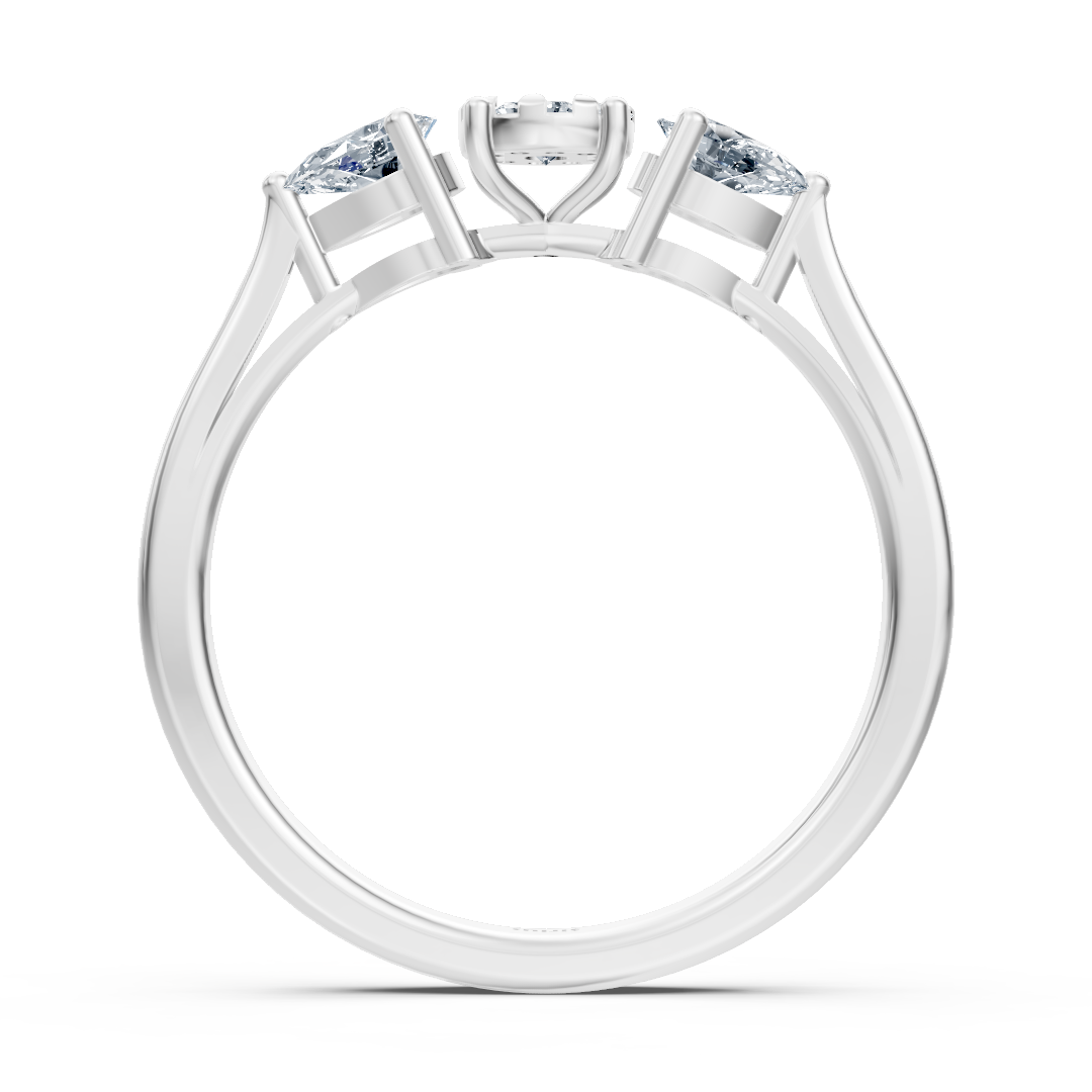 Elegant trio diamond ring with accents – 14K white gold