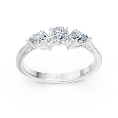 Elegant trio diamond ring with accents – 14K white gold