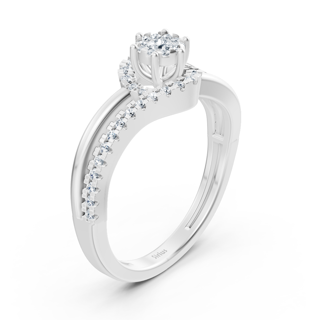 Kavisli Pave Montürlü Nişan Yüzüğü - 14K Beyaz Altın - Rosy Lab Diamonds’tan kaliteli Mücevher