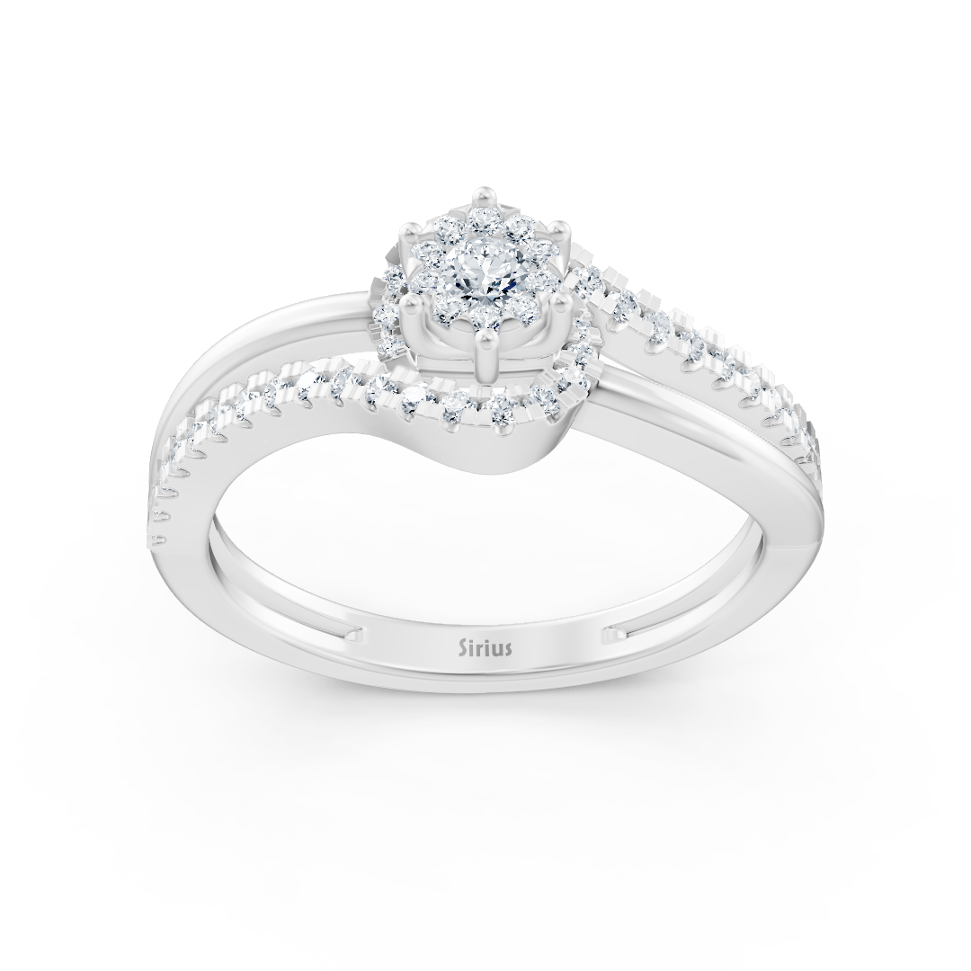 Kavisli Pave Montürlü Nişan Yüzüğü - 14K Beyaz Altın - Rosy Lab Diamonds’tan yüksek kaliteli Mücevher