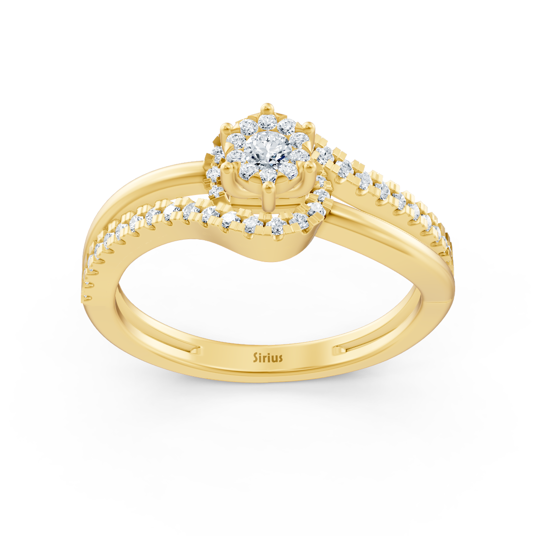 Kavisli Pave Montürlü Nişan Yüzüğü - 14K Sarı Altın - Rosy Lab Diamonds'tan kaliteli Mücevher