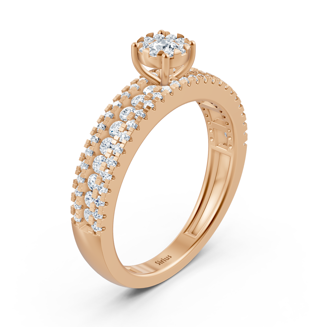 خاتم خطوبة ثلاثي الصفوف بحجر مركزي - ذهب وردي عيار 14 قيراطًا v1 - مجوهرات فاخرة من Rosy Lab Diamonds