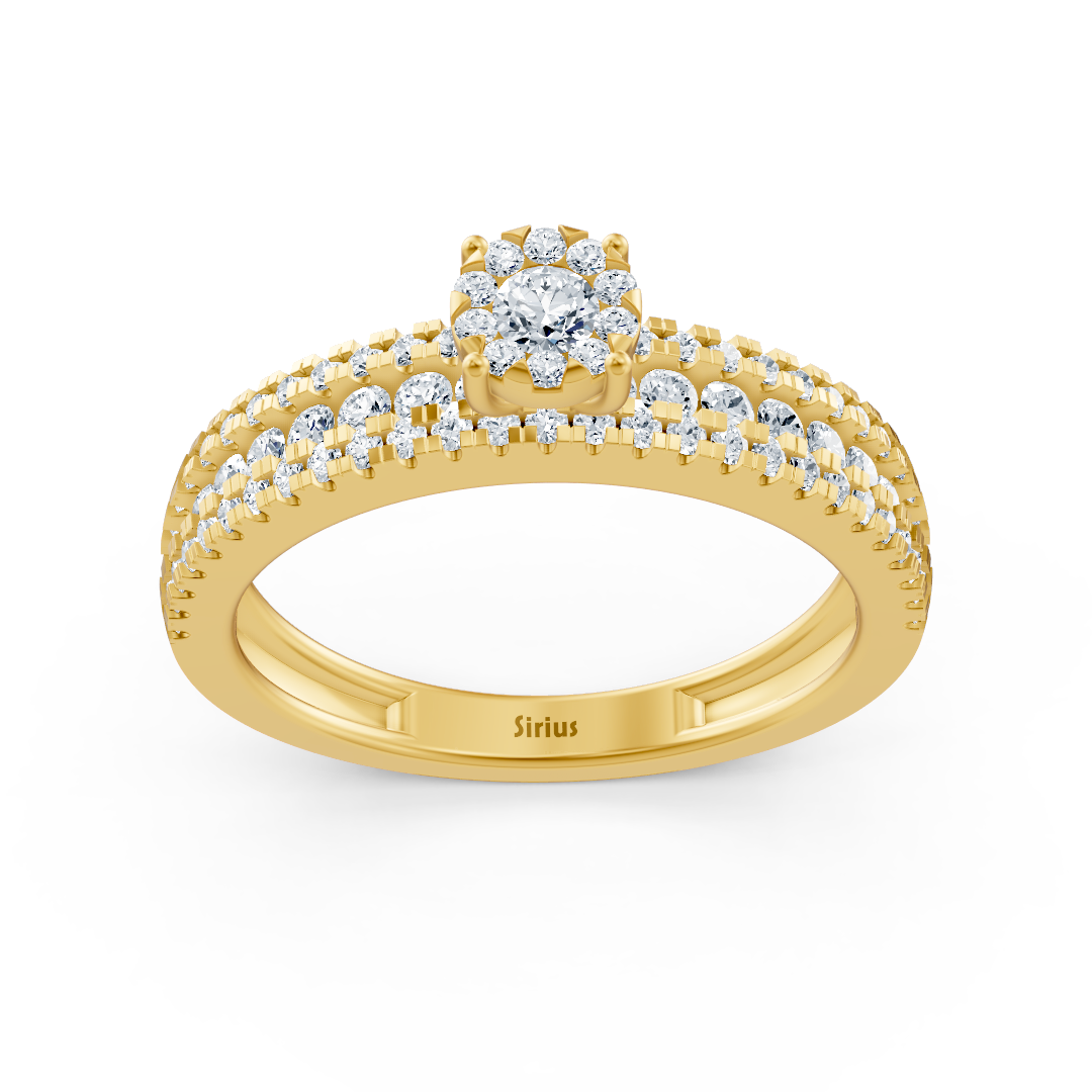 Dreireihiger Verlobungsring mit Mittelstein - 14K Gelbgold v1 - hochwertiger Schmuck von Rosy Lab Diamonds