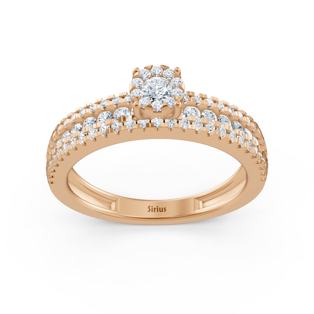 Dreireihiger Verlobungsring mit Mittelstein – 14K Roségold v1