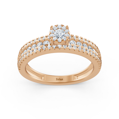 Dreireihiger Verlobungsring mit Mittelstein – 14K Roségold v1