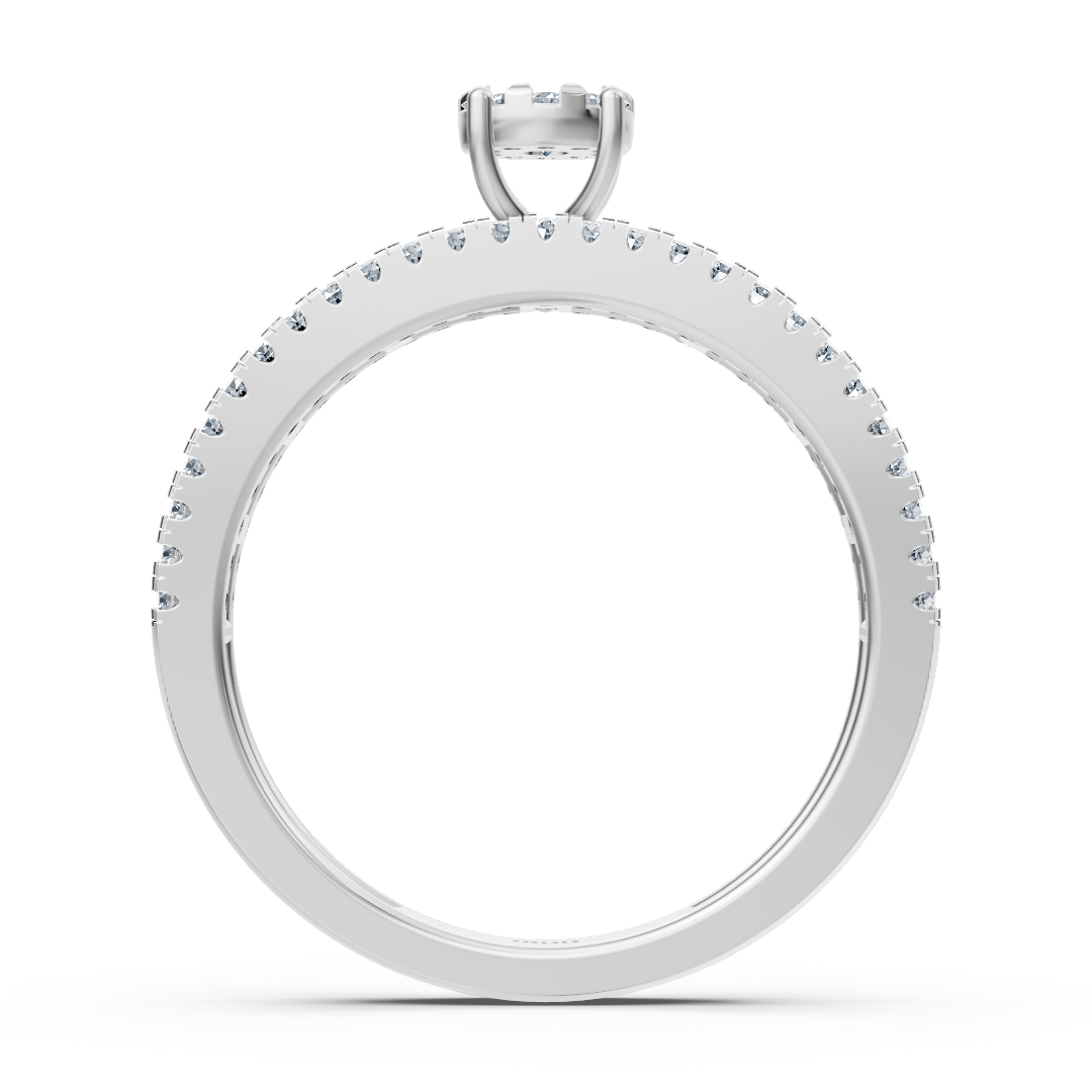Bague de fiançailles à trois rangs avec diamant central – 14K or blanc v1