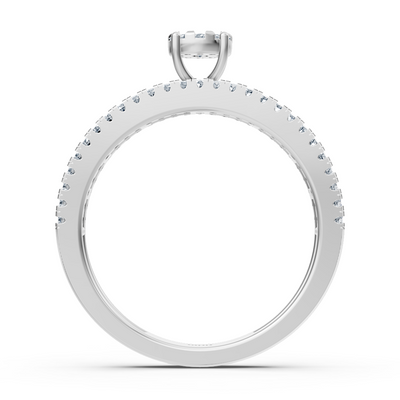 Bague de fiançailles à trois rangs avec diamant central – 14K or blanc v1
