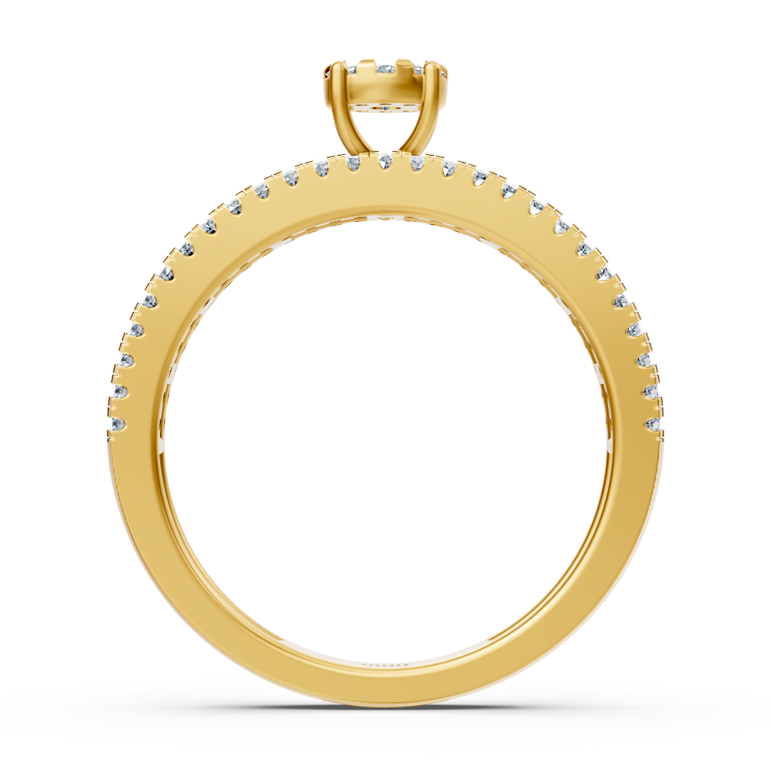 Dreireihiger Verlobungsring mit Mittelstein – 14K Gelbgold v1