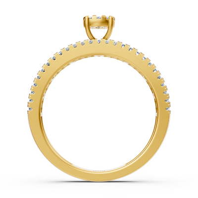 Dreireihiger Verlobungsring mit Mittelstein – 14K Gelbgold v1
