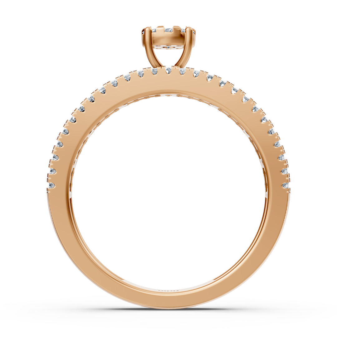 Dreireihiger Verlobungsring mit Mittelstein – 14K Roségold v1
