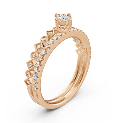 Solitaire ring with pavé and geometric design – 14K rose gold