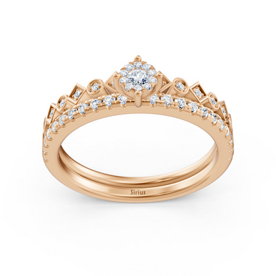 Solitaire ring with pavé and geometric design – 14K rose gold