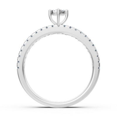 Solitärring mit Pavé und architektonischen Details – 14K Weißgold