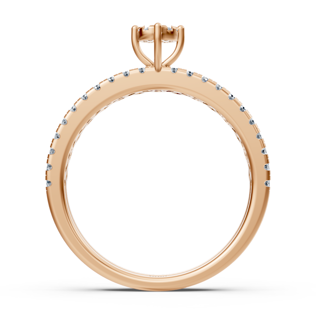 Solitaire ring with pavé and geometric design – 14K rose gold