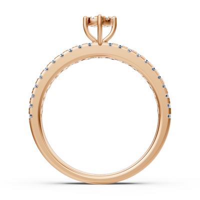 Solitaire ring with pavé and geometric design – 14K rose gold