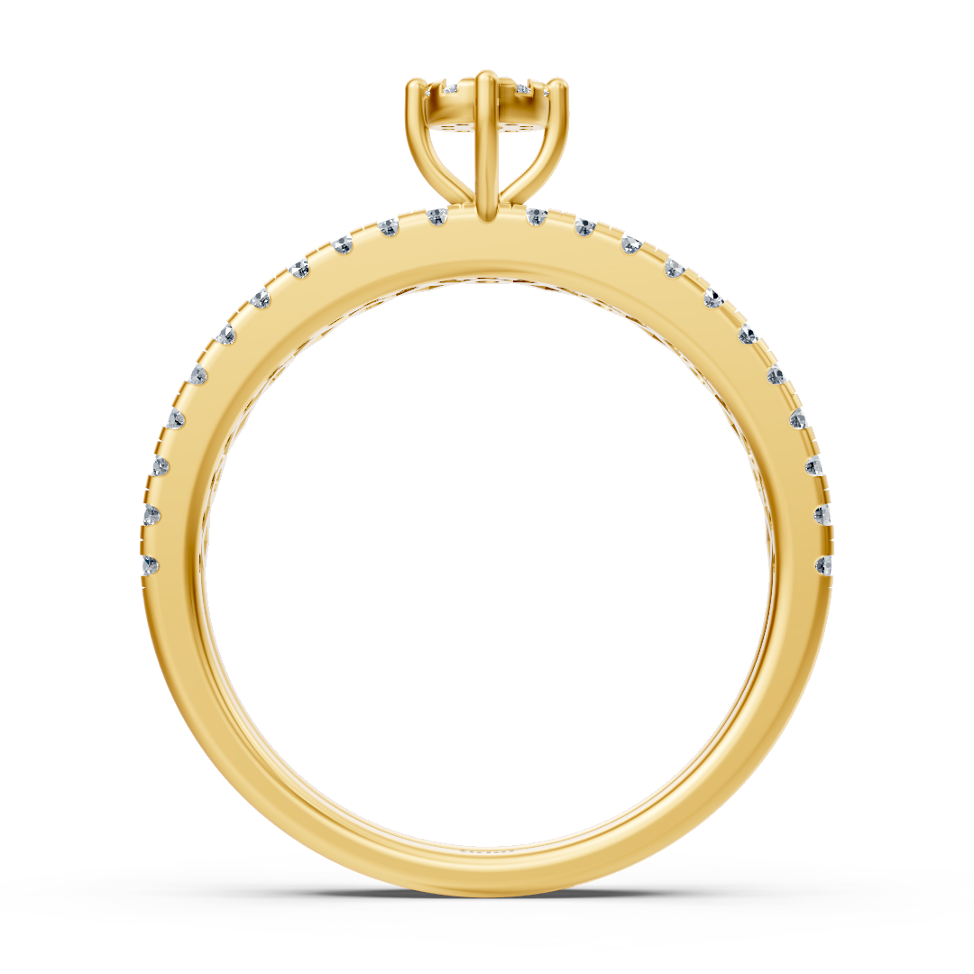 Solitaire ring with pavé and geometric accents – 14K yellow gold
