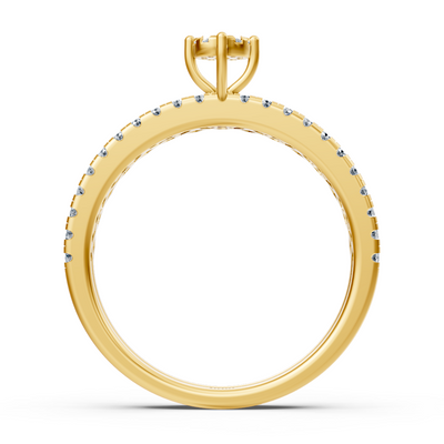Solitaire ring with pavé and geometric accents – 14K yellow gold