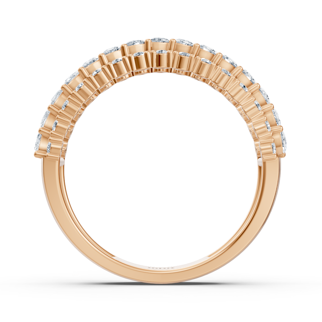 14K rose gold ring with marquise and round cut lab diamonds in open fan pattern