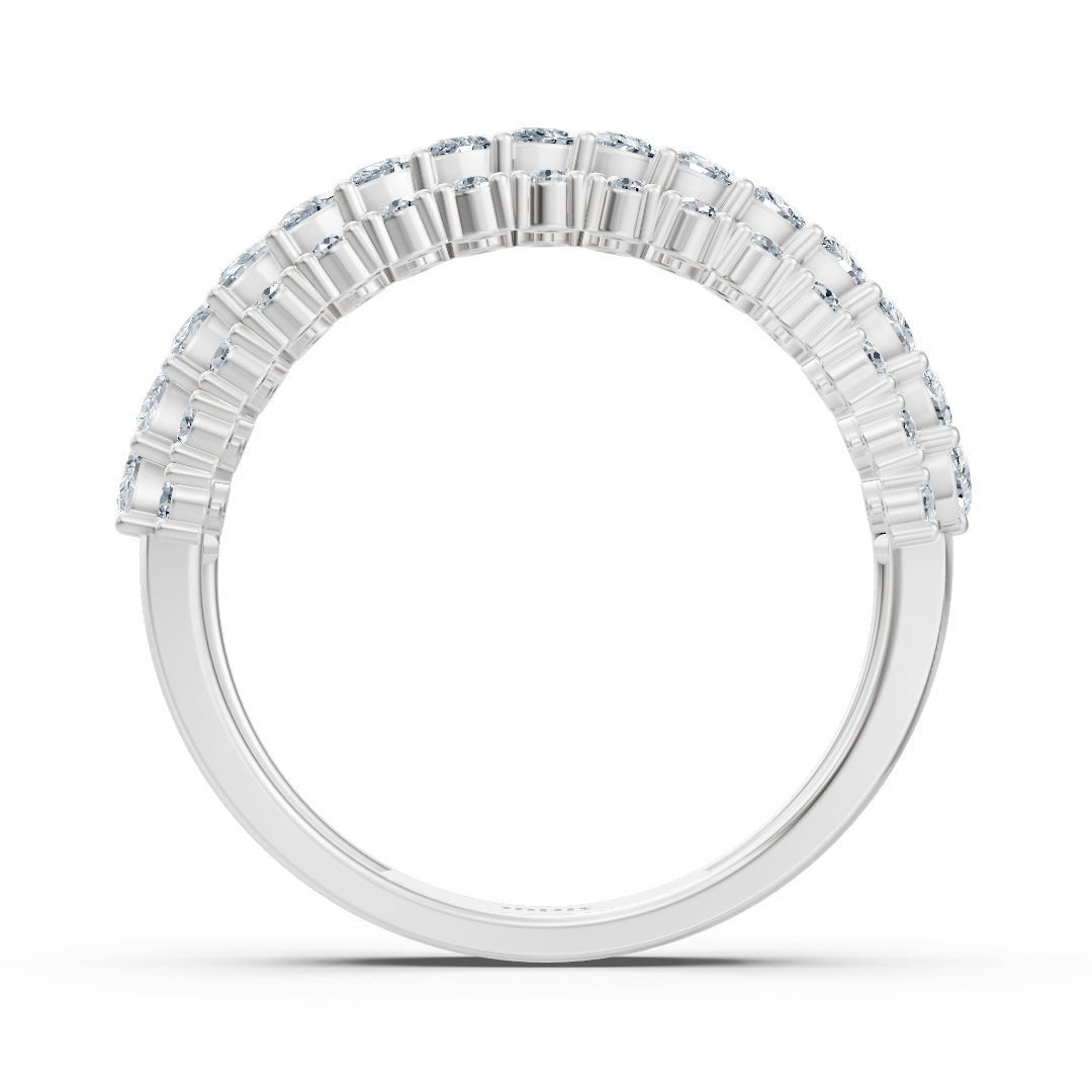 14K white gold ring with marquise and round cut lab diamonds in open fan pattern