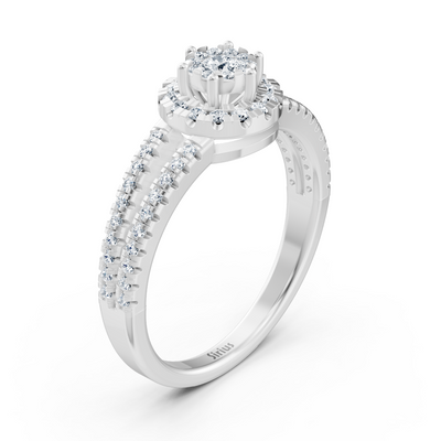Halo ring made of 14K white gold with lab diamonds