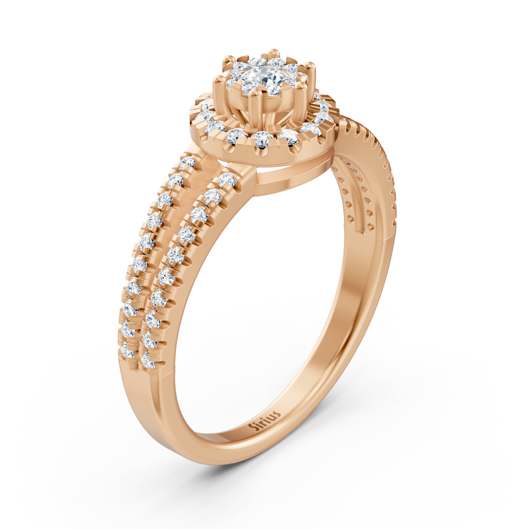 Halo ring made of 14K rose gold with lab diamonds