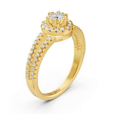 Halo ring made of 14K yellow gold with lab diamonds