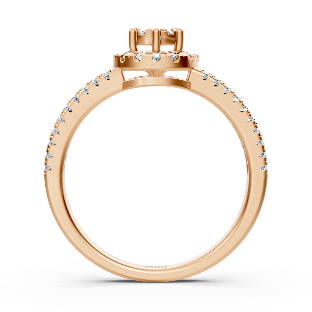 Halo ring made of 14K rose gold with lab diamonds