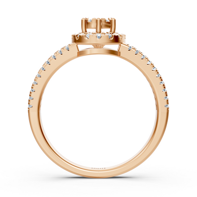 Halo ring made of 14K rose gold with lab diamonds