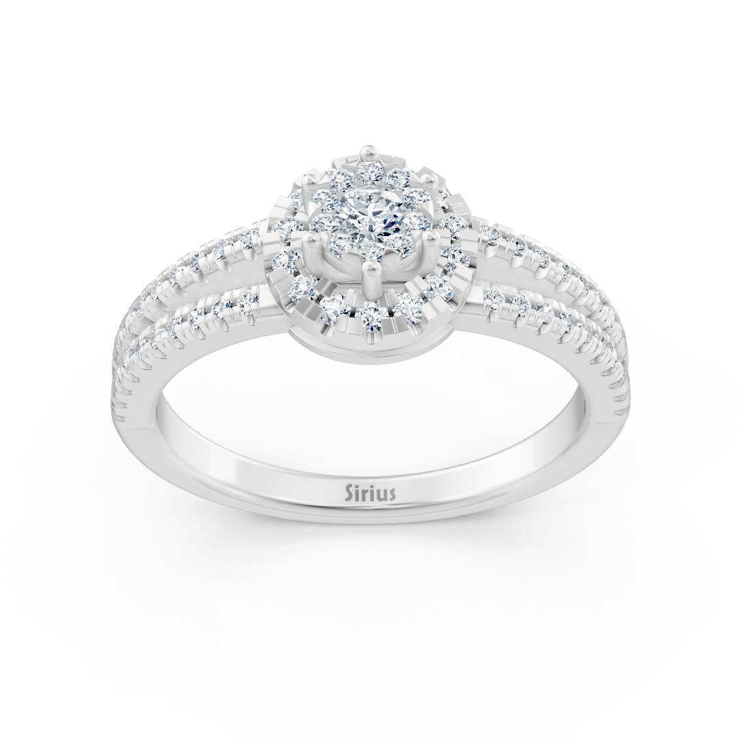 Halo ring made of 14K white gold with lab diamonds