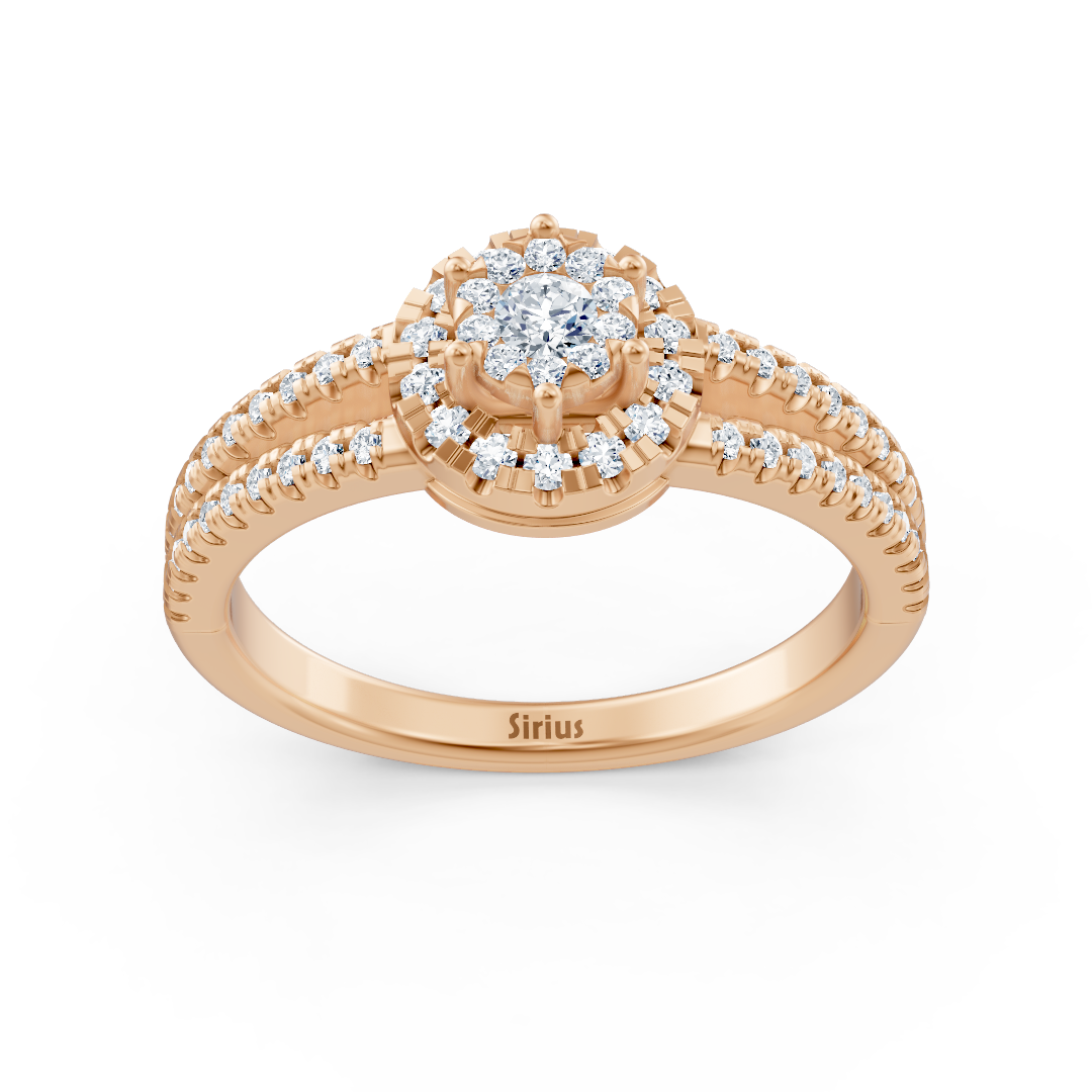 Halo ring made of 14K rose gold with lab diamonds