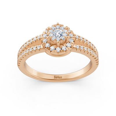 Halo ring made of 14K rose gold with lab diamonds