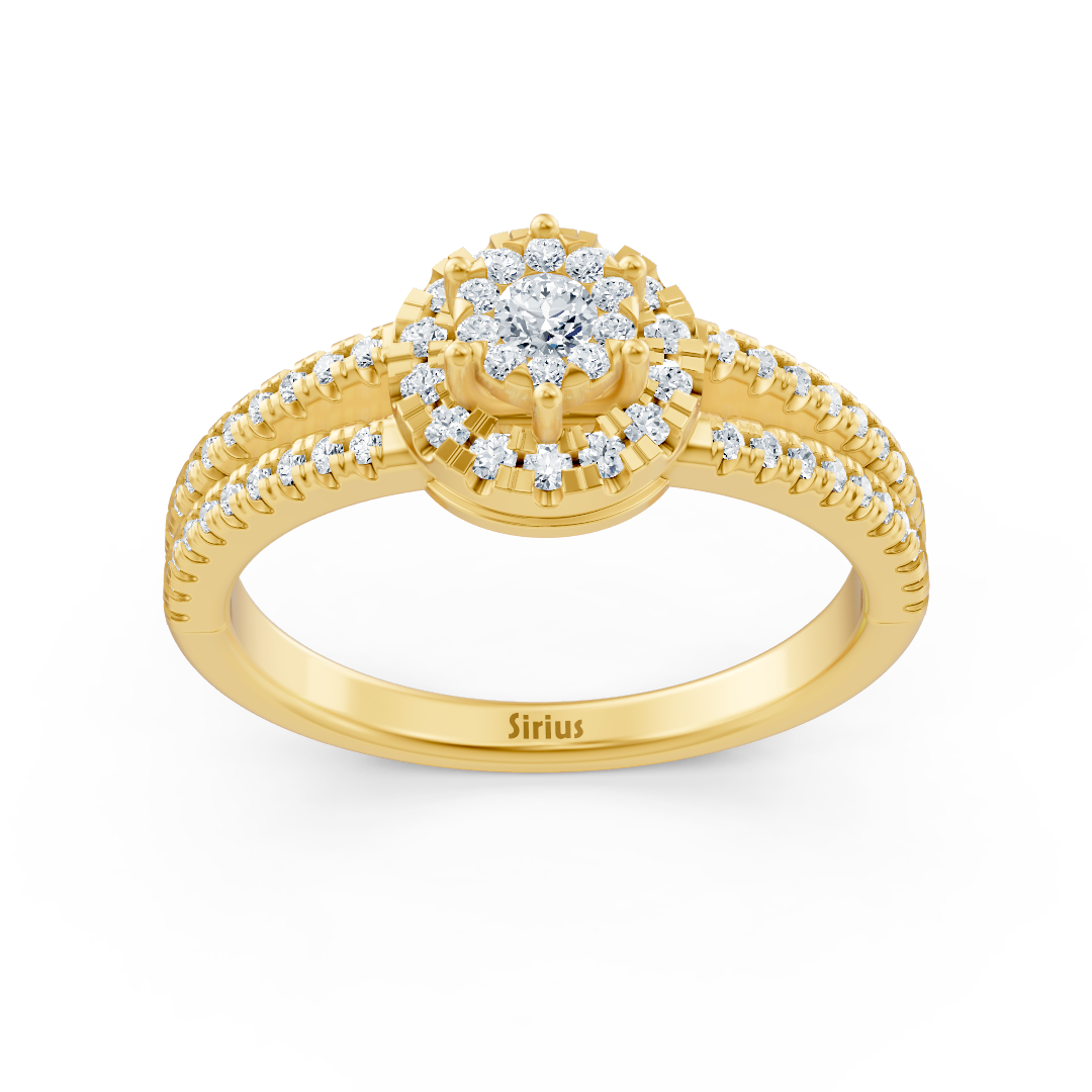 Laboratuvar pırlantalı 14 ayar Sarı Altın halo yüzük - Rosy Lab Diamonds'tan yüksek kaliteli Mücevher
