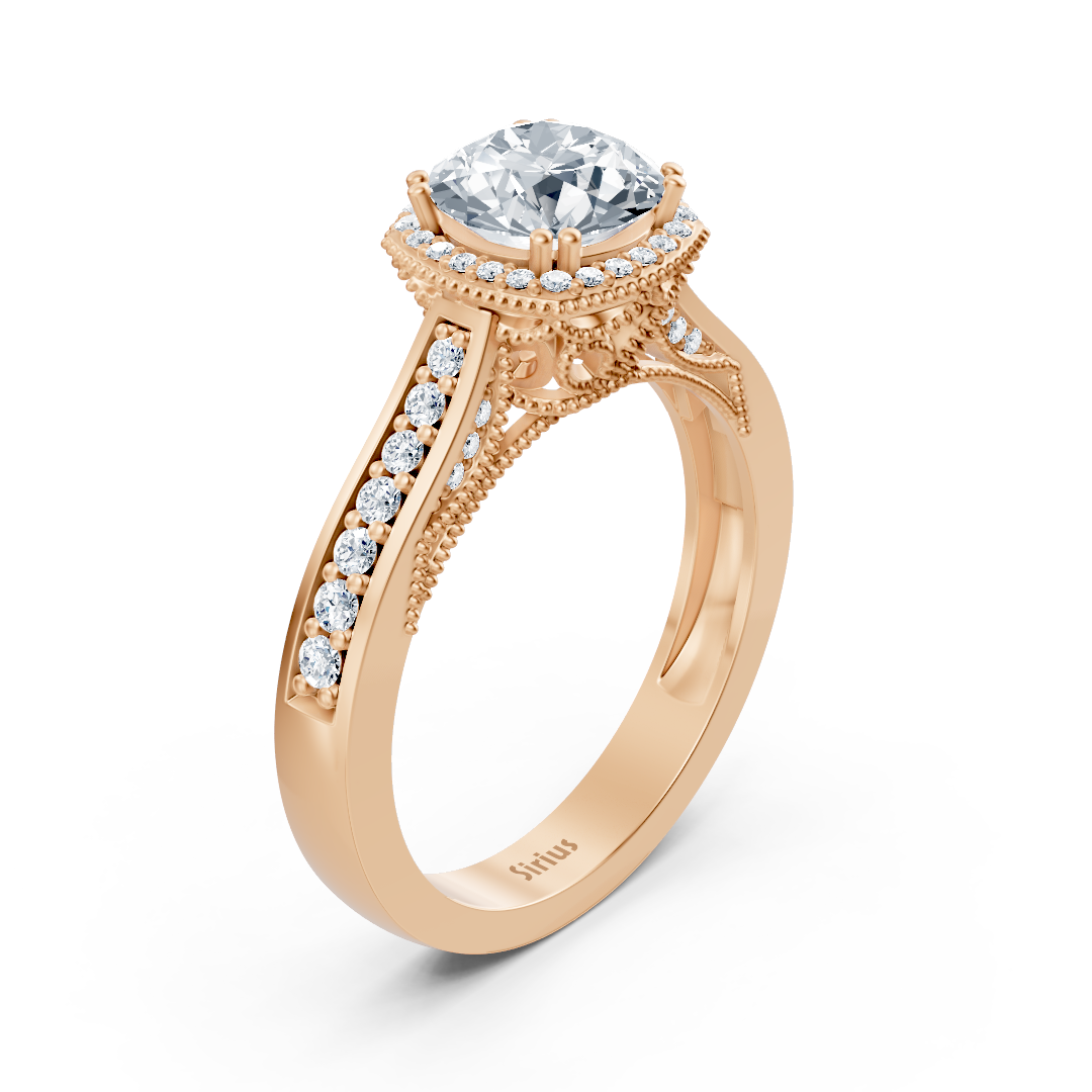 Rose gold ring with halo and brilliant lab diamonds
