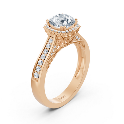 Rose gold ring with halo and brilliant lab diamonds
