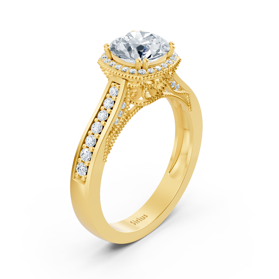 Gelbgold-Halo-Ring mit Weißtopas und Labor-Diamanten - hochwertiger Schmuck von Rosy Lab Diamonds