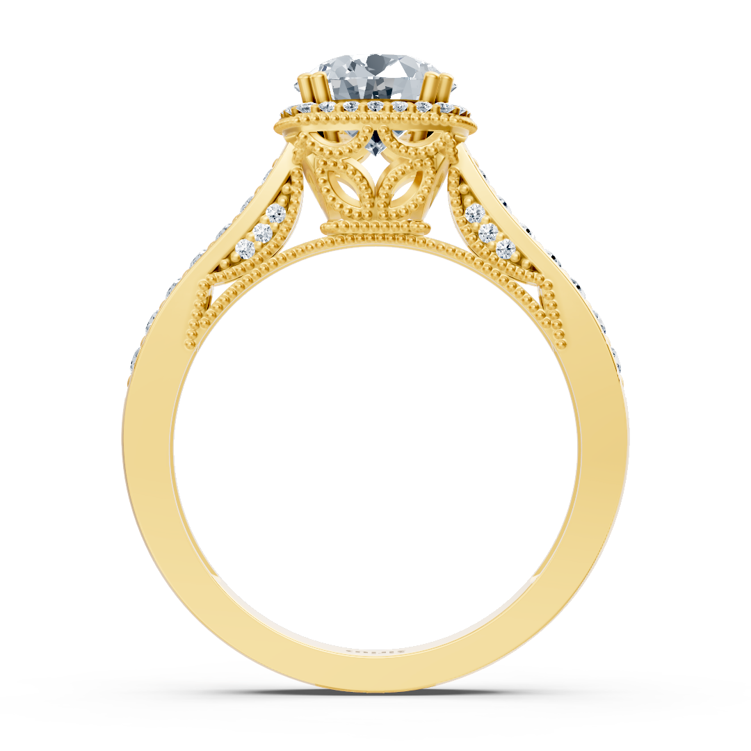 Gelbgold-Halo-Ring mit Weißtopas und Labor-Diamanten - hochwertiger Schmuck von Rosy Lab Diamonds