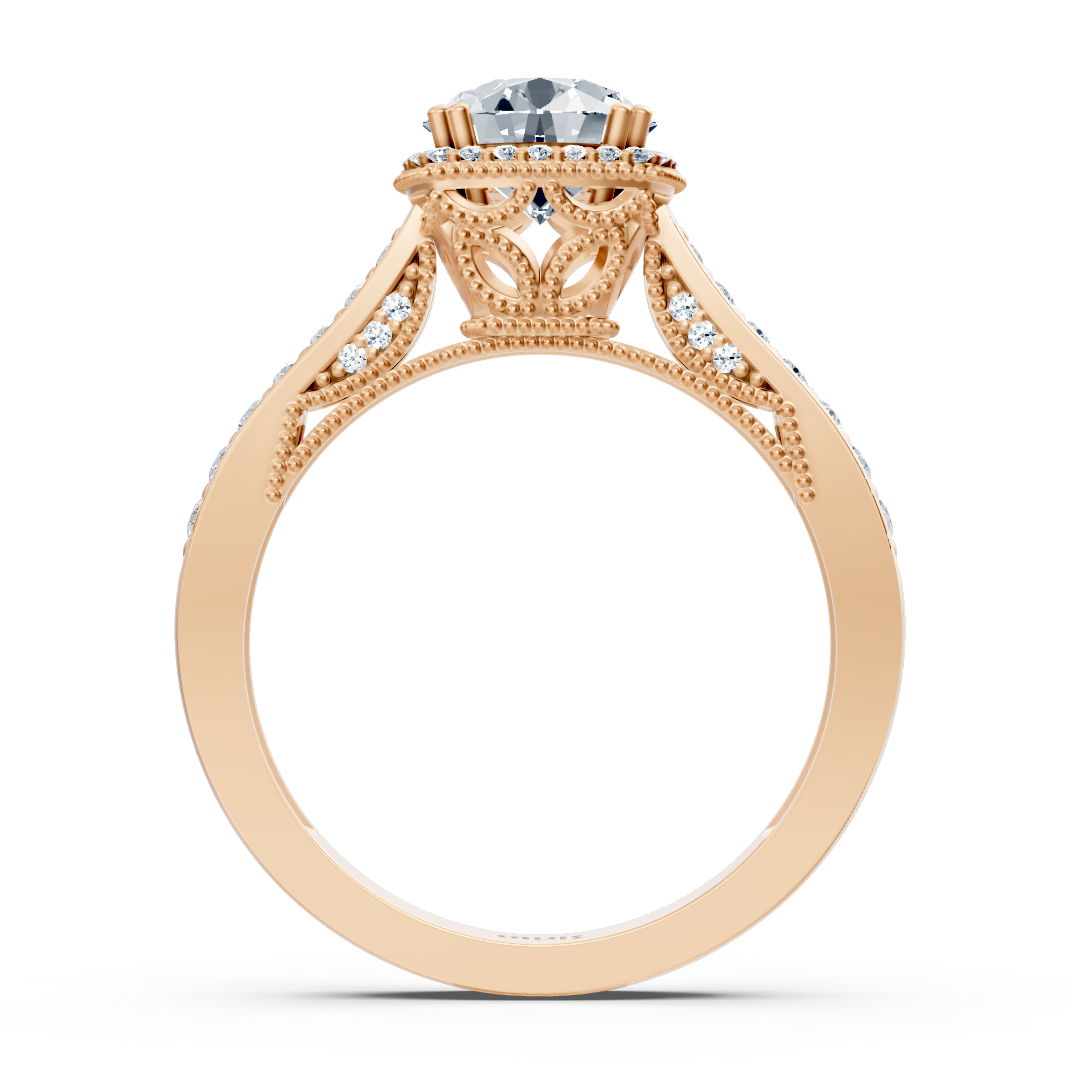 Rose gold ring with halo and brilliant lab diamonds